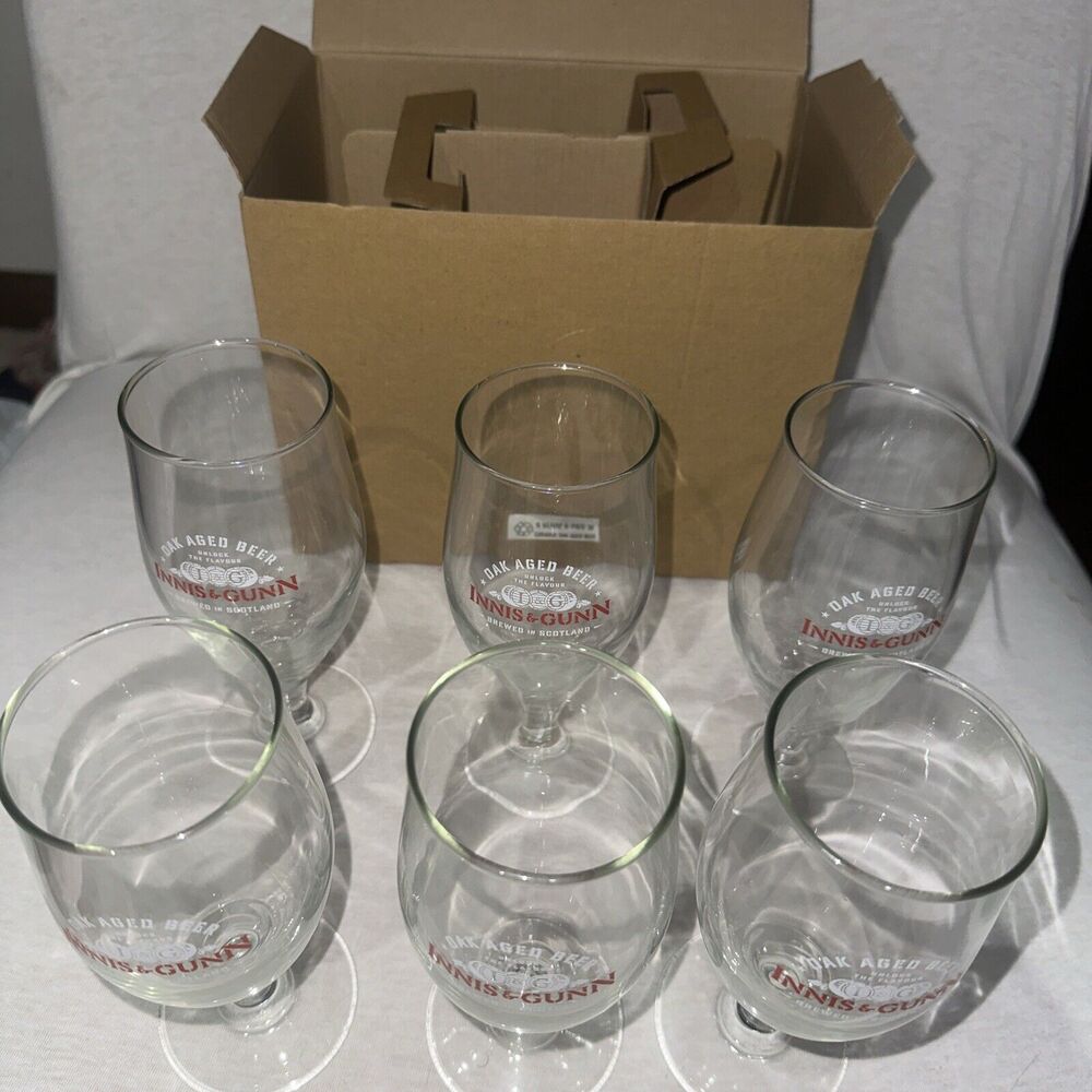 NEW 6 Innis & Gunn Oak Aged Beer 7" Stemmed Glass 11oz Brewed in Scotland Vtg - Picture 3 of 5